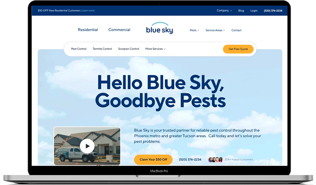 Orlando web design project by HireAWiz — Blue Sky Pest Control website